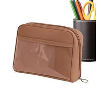 Generico Student Pencil Organizer Bag, Multicompartment Pencil Holder, Stationery Bag Organizer, Student Supply Pouch, Ruler Marker Storage Case, Student Pencil Case with Handle, marron,