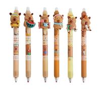 Generico Stylo gel effaçable - 6 pièces Set à thème Capibara pour effacer les erreurs - pointe fine 0,5 mm - pour enfants adultes, étudiants, maison, bureau, école