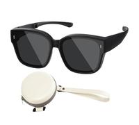 Genérico Sunglasses Over Glasses, UV Protection Shades, 6,1 x 5,51 x 2,28 pouces Portable Foldable Eyewear Fit Overs Eyeglasses for Men, Women, Sports, Biking, Fishing, Beach, Hiking, Camping, noir