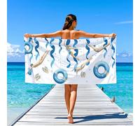 Generico Super Absorbante résistantes Simple Serviettes de Plage Nager Tongs Bouée,Intemporel pour Adultes Femme Homme Drap de Plage 180 x 90,Blanc Bleu