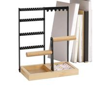 Genérico Support de collier, organisateur de collier - Organisateur de bijoux avec cadre en métal à 4 niveaux pour femmes, Jeyery Tree Chain Rack avec base en bois pour clous, bagues, montres