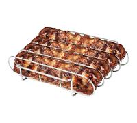 Generico Support pour côtes BBQ - Base pour grille avec 4 fentes antiadhésives pratiques, support pour griller et rôtir la viande de côte, pour cuisine, pique-nique, barbecue, extérieur, camping