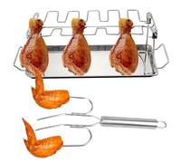 Genérico Support pour jambes de poulet grillées, grille pour ailes avec fourchette incluse | Grille rôtissoire en acier inoxydable pour fours et cuisine extérieure dans la terrasse et le jardin
