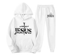 Genérico Survêtement de sport à manches longues pour homme avec lettres 3D et poches, blanc, M