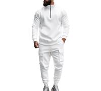 Genérico Survêtement de sport pour homme avec col haut et fermeture éclair à manches longues et poche, blanc, XXXL