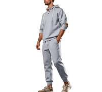 Genérico Survêtement de sport pour homme pour automne et hiver 2 pièces Survêtement Baggy décontracté à manches longues avec capuche Pantalon de sport, gris clair, XXL