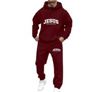 Genérico Survêtement pour homme - Survêtement de maison avec capuche de sport et de loisirs en coton, rouge, S