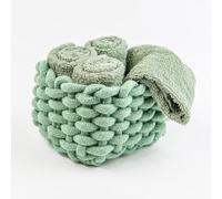 Generico Susanna Home Lot de 4 lavettes 30 x 30 cm en éponge de coton - Serviettes invitées pour salle de bain, soins de la peau, nouveau-né - Emballé dans une corbeille en corde tressée - Vert olive