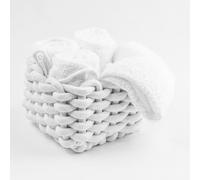Generico Susanna Home Lot de 4 lavettes 30 x 30 cm en éponge de coton - Serviettes invitées pour salle de bain, soins de bain, bébé - emballés dans une corbeille en corde tressée - Blanc