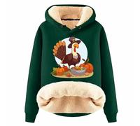 Generico Sweat à capuche en polaire avec impression de dessins animés de dinde de Thanksgiving pour femme, Vert foncé, XL