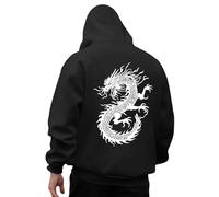 Generico Sweat à Capuche Homme rétro médiéval Sweat à Capuche Ninja Samouraï Japonais Drôle T-shirt à Manches Longues Modèle Imprimé en 3D Dragon Hippie Hiphop Carnaval, Noir , XXXL