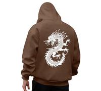 Generico Sweat à Capuche Homme rétro médiéval Sweat à Capuche Ninja Samouraï Japonais Drôle T-shirt à Manches Longues Modèle Imprimé en 3D Dragon Hippie Hiphop Carnaval, Café, XL