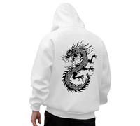 Generico Sweat à Capuche Homme rétro médiéval Sweat à Capuche Ninja Samouraï Japonais Drôle T-shirt à Manches Longues Modèle Imprimé en 3D Dragon Hippie Hiphop Carnaval, Blanc, M