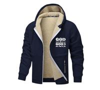 Genérico Sweat à capuche pour homme avec imprimé croix et alphabet Dieu est bon tout le temps Veste en polaire chaude Manteau de Noël décontracté pour usage quotidien, bleu marine, M