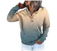 Generico Sweat à Capuche Sport Décontracté pour Femme Automne et Hiver à la Mode Street Style Changement de Couleur avec Col et Boutons, Poche Cordon de serrage (3), kaki foncé, XL