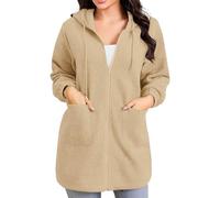 Genérico Sweat à capuche uni avec fermeture éclair pour femme comme vêtement décontracté de loisirs avec doublure en peluche et poches avant pratiques pour activités sportives, kaki, L
