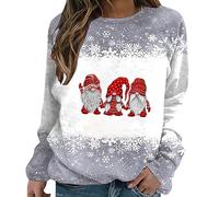 Generico Sweat de Noël pour femme Curvy 2024 Pull de Noël Femmes Surdimensionné Tops de Noël Imprimé T-shirt Sans Capuche Pull Méchant de Noël Femme Drôle Renne Sweat-shirt de Noël, gris, XS