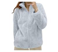 Generico Sweat femme polaire d'hiver chaud avec fermeture éclair veste de chambre femme d'hiver courte polaire sans capuche vestes d'hiver avec polaire couleur unie manteau en peluche veste