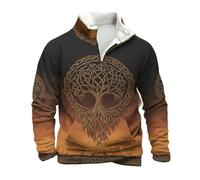 Genérico Sweat-shirt pour homme en plein air avec demi-fermeture éclair avec mythologie nordique et tatouages vikings Hoodie gothique médiéval vintage, grande taille, doux et chaud pour le travail, or