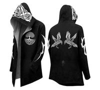Genérico Sweat-shirt style samouraï avec kimono Manteau long de mythologie nordique Sweatshirt crâne d'Halloween Veste à capuche Grand Chapeau Viking du Moyen Âge, M noir, M