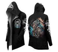 Genérico Sweat-shirt style samouraï avec kimono Manteau long de mythologie nordique Sweatshirt crâne d'Halloween Veste à capuche Grand Chapeau Viking du Moyen Âge, G Noir, M