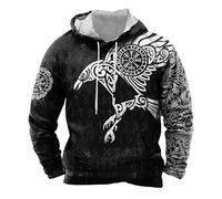 Genérico Sweatshirt de mythologie nordique médiévale avec impression Sweat-shirt rétro médiéval pour homme, pull à capuche du Moyen Âge européen, pull décontracté et vintage, Noir , M