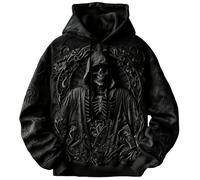 Genérico Sweatshirt médiéval rétro à capuche pour homme avec motif animal mode décontracté pull à capuche grande taille en polaire avec tête de mort, Noir , XXXXL