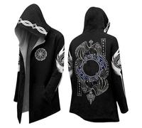Genérico Sweatshirt style samouraï avec kimono - Manteau long de mythologie nordique - Sweat à capuche pour Halloween - Grand chapeau viking du Moyen Âge, O Noir, M