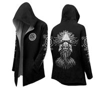 Genérico Sweatshirt style samouraï avec kimono - Manteau long de mythologie nordique - Sweat à capuche pour Halloween - Grand chapeau viking du Moyen Âge, H Noir, M