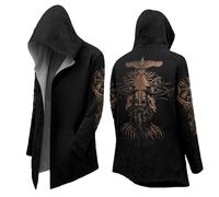Genérico Sweatshirt style samouraï avec kimono - Manteau long de mythologie nordique - Sweat à capuche pour Halloween - Grand chapeau viking du Moyen Âge, D Noir, M
