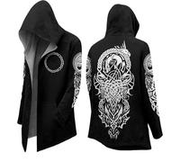 Genérico Sweatshirt style samouraï avec kimono - Manteau long de mythologie nordique - Sweat à capuche pour Halloween - Grand chapeau viking du Moyen Âge, K Noir, M