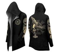 Genérico Sweatshirt style samouraï avec kimono - Manteau long de mythologie nordique - Sweat à capuche pour Halloween - Grand chapeau viking du Moyen Âge, Noir , M