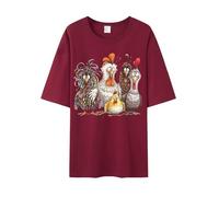 Genérico T-shirt d'art de poulets colorés et amusants pour homme doux à col rond, coupe confortable, tissu respirant pour le quotidien, rouge, XXL