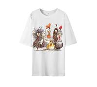 Genérico T-shirt d'art de poulets colorés et amusants pour homme doux à col rond, coupe confortable, tissu respirant pour le quotidien, blanc, L