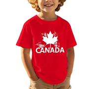 Genérico T-shirt de sport décontracté pour enfants avec imprimé érable et thème canadien européen, rouge, 140 130-140cm/51.18-55.12''