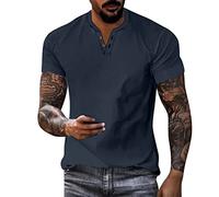 Generico T Shirt Homme Blanc Léger Signé Coton Et Lin T-shirt D'Été Surdimensionné Décontracté Col en V T-shirts Homme Drôle à Manches Courtes Slim Fit Top Doux Respirant Gym T-shirt de Sport, bleu