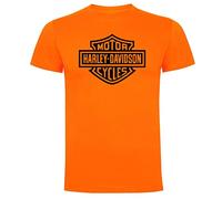 Genérico T-shirt orange avec logo Harley, design classique pour motards - Coton, Noir , XL