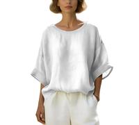 Genérico T-shirt pour femme élégant MurciéLago Chemise à manches courtes avec fleurs et col rond T-shirt en coton et lin ample en mousseline décontractée