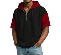 Generico T-shirt pour Homme à Capuche Demi Zip et Manches Courtes avec Blocs de Couleur Sweat-shirt à Capuche et Zip à Un Quatrième Chemise Printemps Été Décontracté Vêtements de Sport, Noir , M