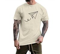 Generico T-shirt pour homme signé léger décontracté à manches courtes basique tee confortable d'été signé surdimensionné T-shirt amusant de sport doux plage taille forte slim fit respirant haut, beige