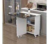 Generico Table à manger pliante compacte avec conteneur, design à feuilles tombantes, roues mobiles, 2 étagères ouvertes, solution peu encombrante idéale pour les petits appartements et salles à