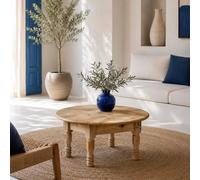 Generico Table basse marocaine en bois sculpté à la main Ø85 x H40 cm - Table basse artisanale rustique - 2406261401
