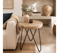 Generico Table basse ronde en bois massif avec plateau en mosaïque de bûches, artisanat marocain, diamètre 50 x hauteur 46 cm, design 1507261501