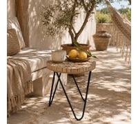 Generico Table basse ronde en bois massif avec plateau en mosaïque de bûches, artisanat marocain, diamètre 35 x hauteur 45 cm, design 1507261400