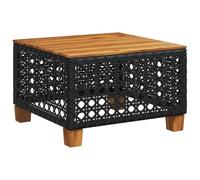 Generico Table de jardin noire 55 x 55 x 36 cm en polyrotin et bois | Design modulaire modulaire, plateau en acacia avec huile et, structure en acier peint, résistant aux UV, facile