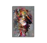 Generico Tableau imprimé toile visage femme abstrait moderne coloré art expressif portrait féminin décoration murale salon chambre style unique contemporain d'impact idée cadeau originale