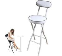 Generico Tabouret de bar pliable portable avec dossier, hauteur 56,9 cm, chaise haute rembourrée pour cuisine, île, extérieur, bar et magasins, blanc (60 cm)