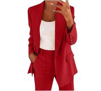 Generico Tailleur Femme de Cérémonie Grande Taille Élégant Tailleur Pantalon Femme Léger et Travail Costume avec Revers Vestes Robe Blazer Élégant avec Ensemble Pantalon/Jupe, Rouge, S