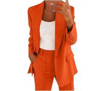 Generico Tailleur Femme de Cérémonie Grande Taille Élégant Tailleur Pantalon Femme Léger et Travail Costume avec Revers Vestes Robe Blazer Élégant avec Ensemble Pantalon/Jupe, orange., XXX-Large