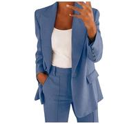 Generico Tailleur Femme de Cérémonie Grandes Tailles Élégant Tailleur Pantalon pour Femme Léger et Travail Costume avec Revers Vestes de Costume Blazer Élégant avec Ensemble Pantalon/Jupe, bleu, L